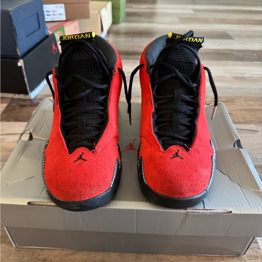 Jordan Red Suede Basketball Sneakers with Black Accents